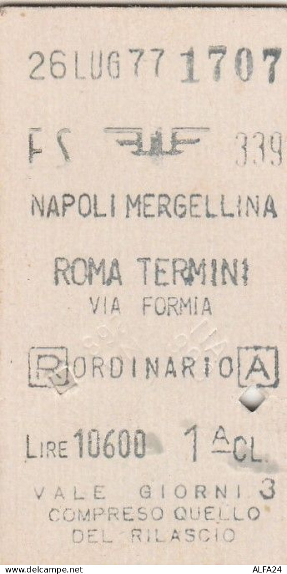 BIGLIETTO FERROVIARIO EDMONSON NAPOLI ROMA L.10600 1977 (95F - Europe