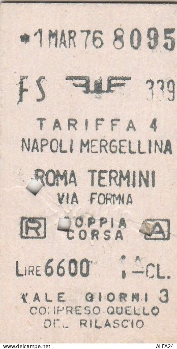 BIGLIETTO FERROVIARIO EDMONSON NAPOLI ROMA L.6600 1976 (127F - Europe