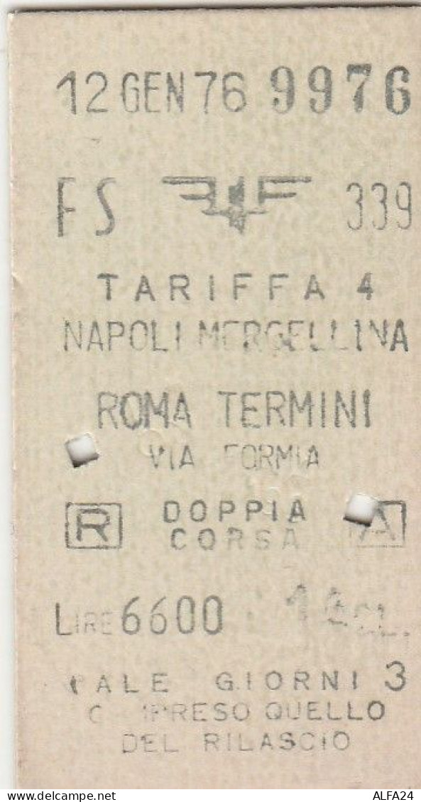 BIGLIETTO FERROVIARIO EDMONSON NAPOLI ROMA L.6600 1976 (135F - Europe