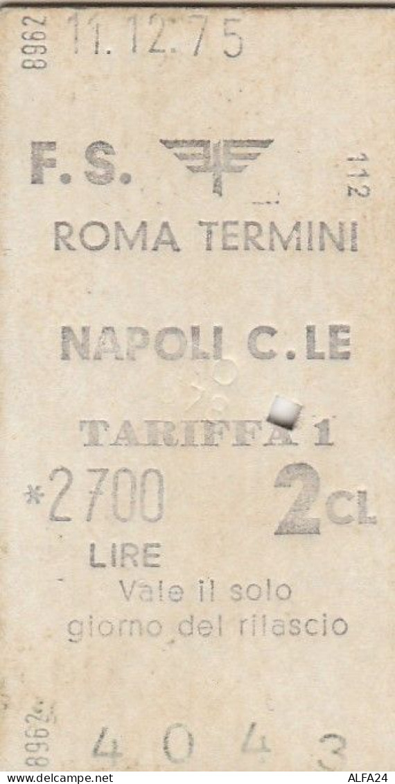 BIGLIETTO FERROVIARIO EDMONSON ROMA TERMINI L.2700 1975 (164F - Europe