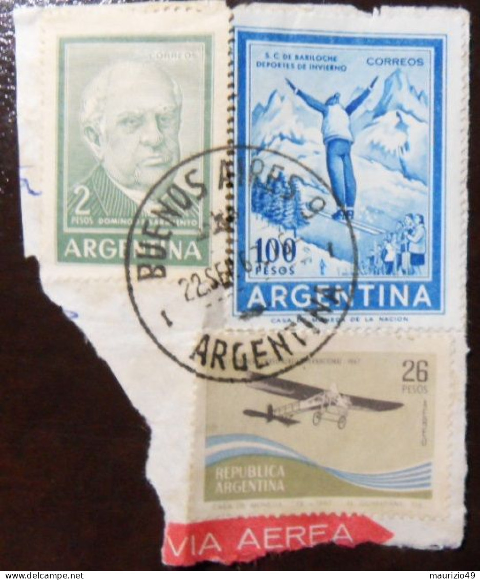 ARGENTINA 1967 22 Settembre FRAMMENTO Lettera Con 3 Francobolli Partenza Da BUENOS AIRES - VEDI FOTO - Brieven En Documenten