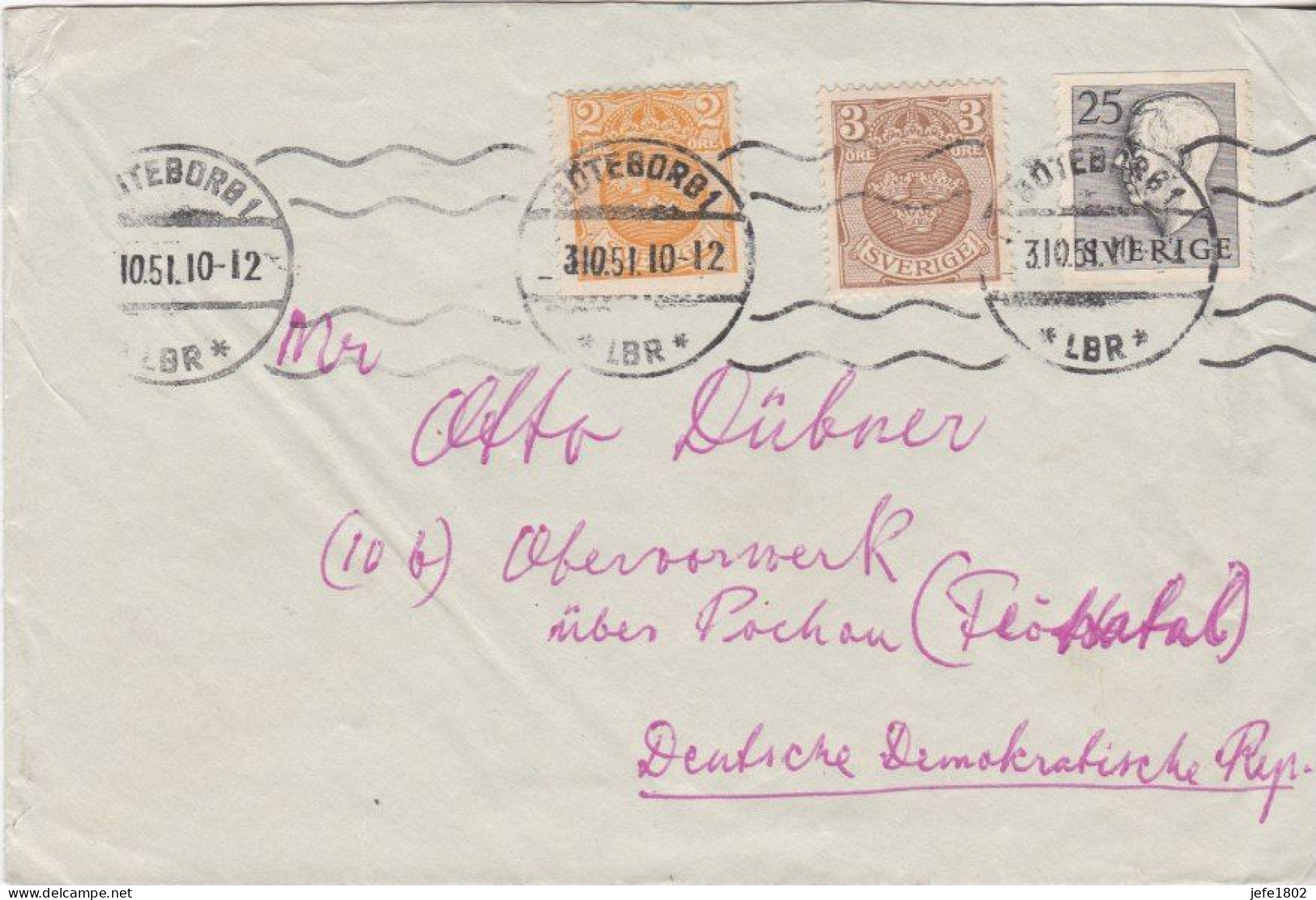 Letter From Göteborg 1 To Pochau D.D.R. - Brieven En Documenten