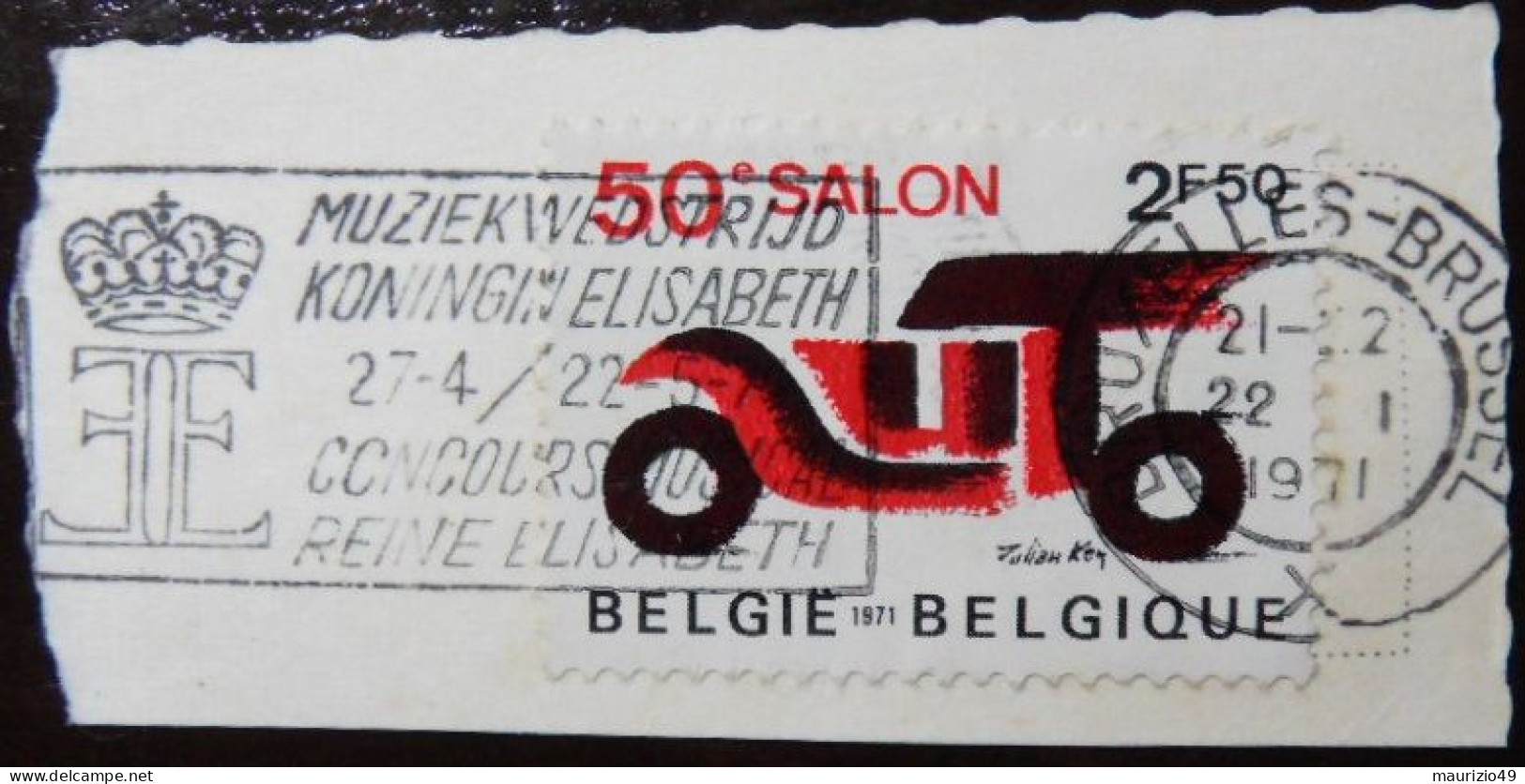 BELGIO 1971 FRAMMENTO Su Cartolina Con Francobollo 50° SALON In Partenza Da BRUXELLES 22 Gennaio - VEDI FOTO - Lettres & Documents