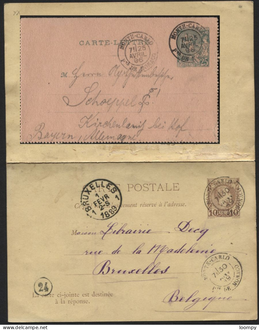 ENtier CP Double 20c Et Carte-lettre 25c Obl. MONTE-CARLO  1889 Et 1896 (x627) - Entiers Postaux