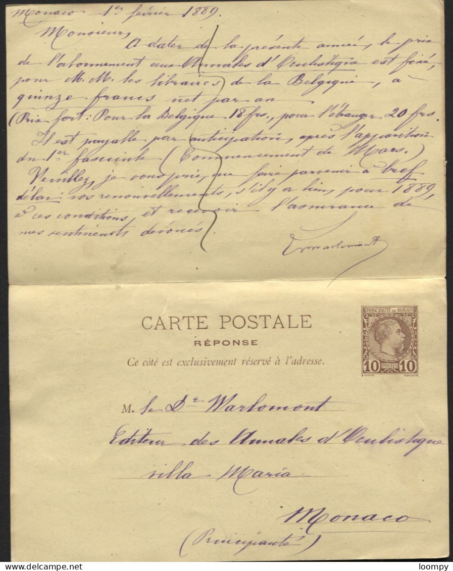 ENtier CP Double 20c Et Carte-lettre 25c Obl. MONTE-CARLO  1889 Et 1896 (x627) - Entiers Postaux