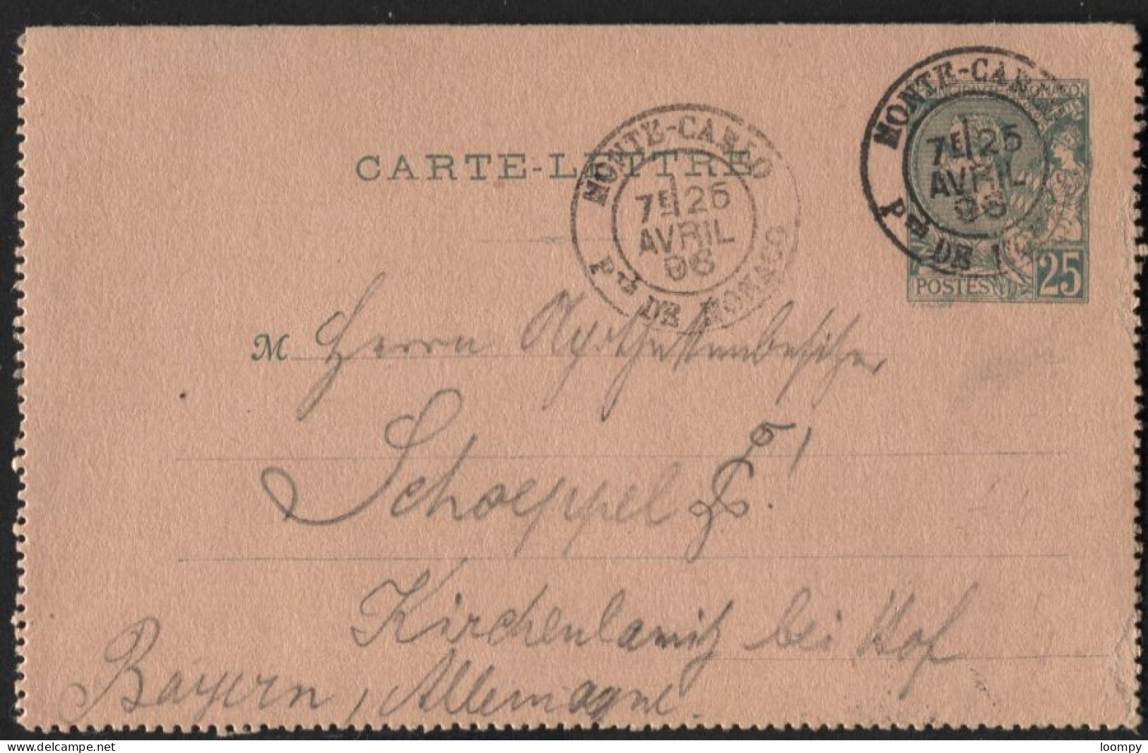 ENtier CP Double 20c Et Carte-lettre 25c Obl. MONTE-CARLO  1889 Et 1896 (x627) - Entiers Postaux