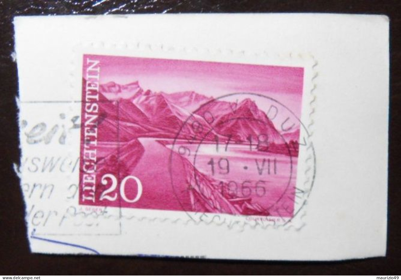 LIECHTENSTEIN 1966 FRAMMENTO Cartolina Viaggiata Con Francobollo 1959, Diga Sul Reno, Il 19 Luglio Da Vaduz - VEDI FOTO - Storia Postale