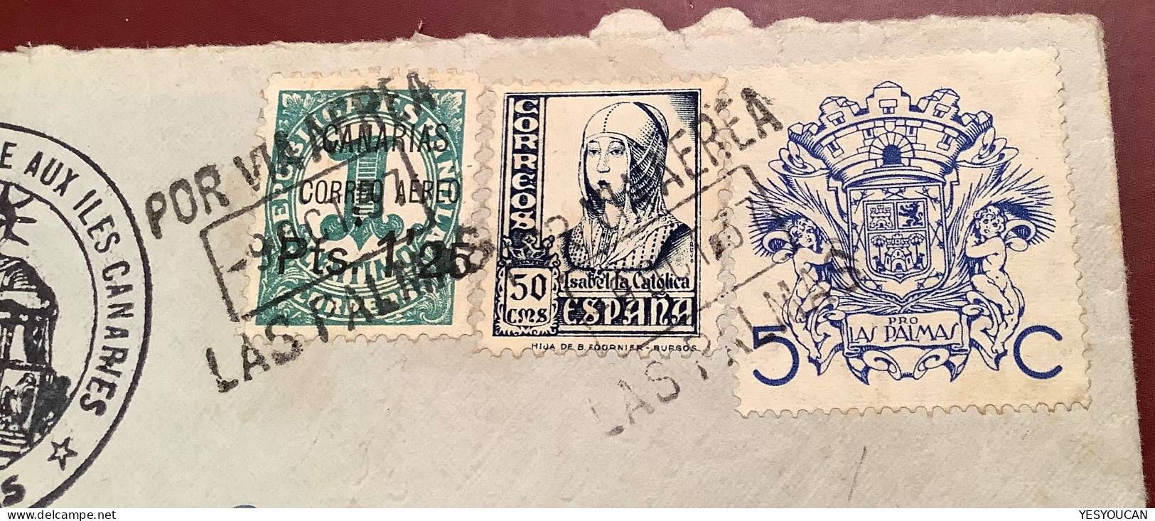 España 1937 „CANARIAS CORREO AÉRO“ Carta „Consulat De France Iles Canaries Las Palmas„(cover Spain Canary Islands Lettre - Nationalistische Uitgaves
