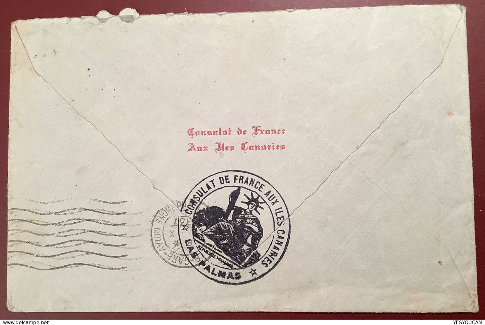España 1937 „CANARIAS CORREO AÉRO“ Carta „Consulat De France Iles Canaries Las Palmas„(cover Spain Canary Islands Lettre - Nationalistische Ausgaben
