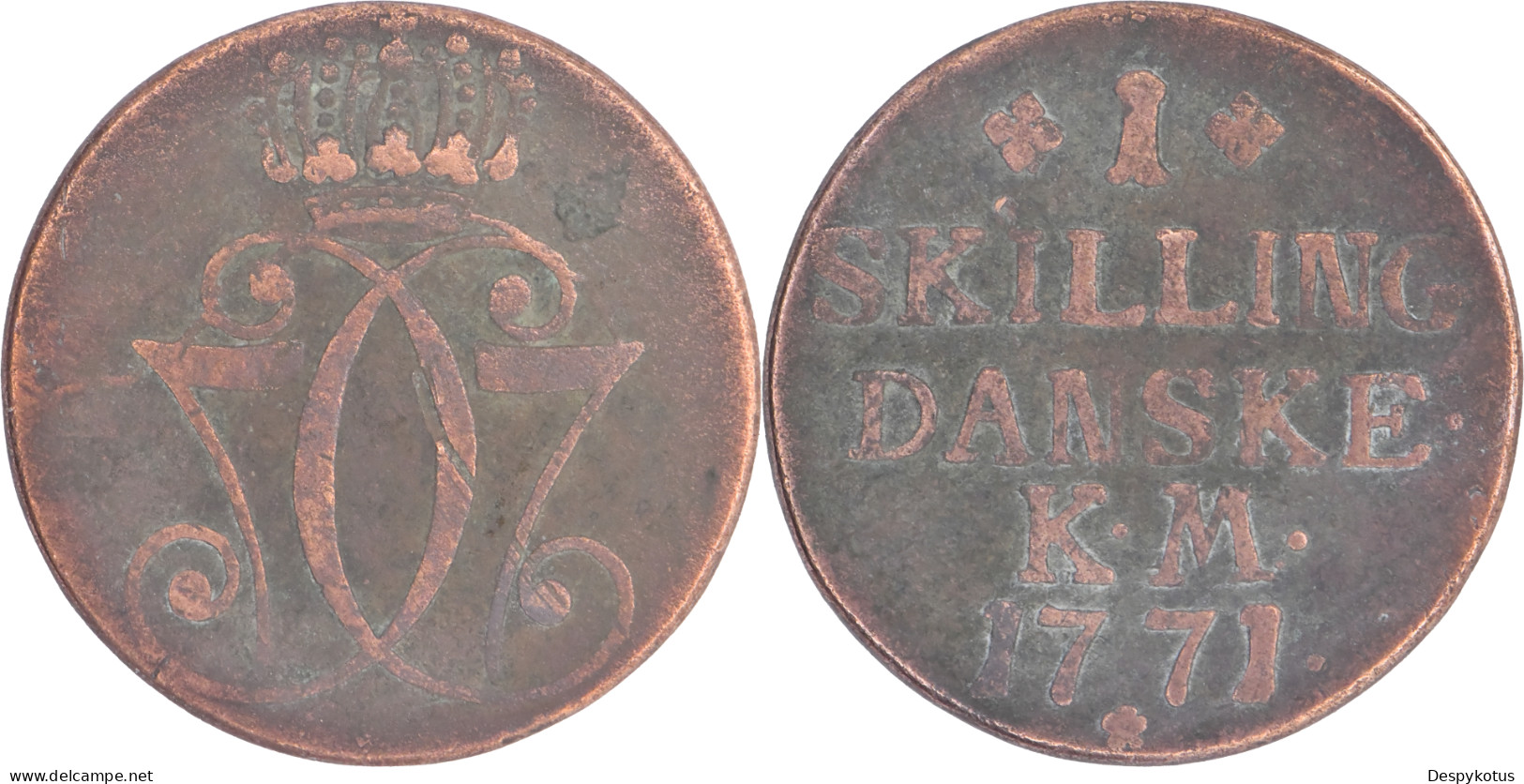 NORVEGE - 1771 - 1 SKILLING DANSKE - Petite Rosette - KM#245a - 17-265 - Norway