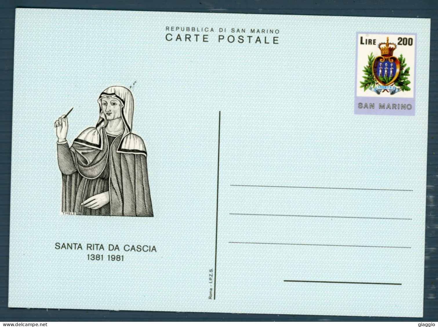 °°° Francobolli N. 1600 San Marino Cartolina Santa Rita °°° - Postal Stationery