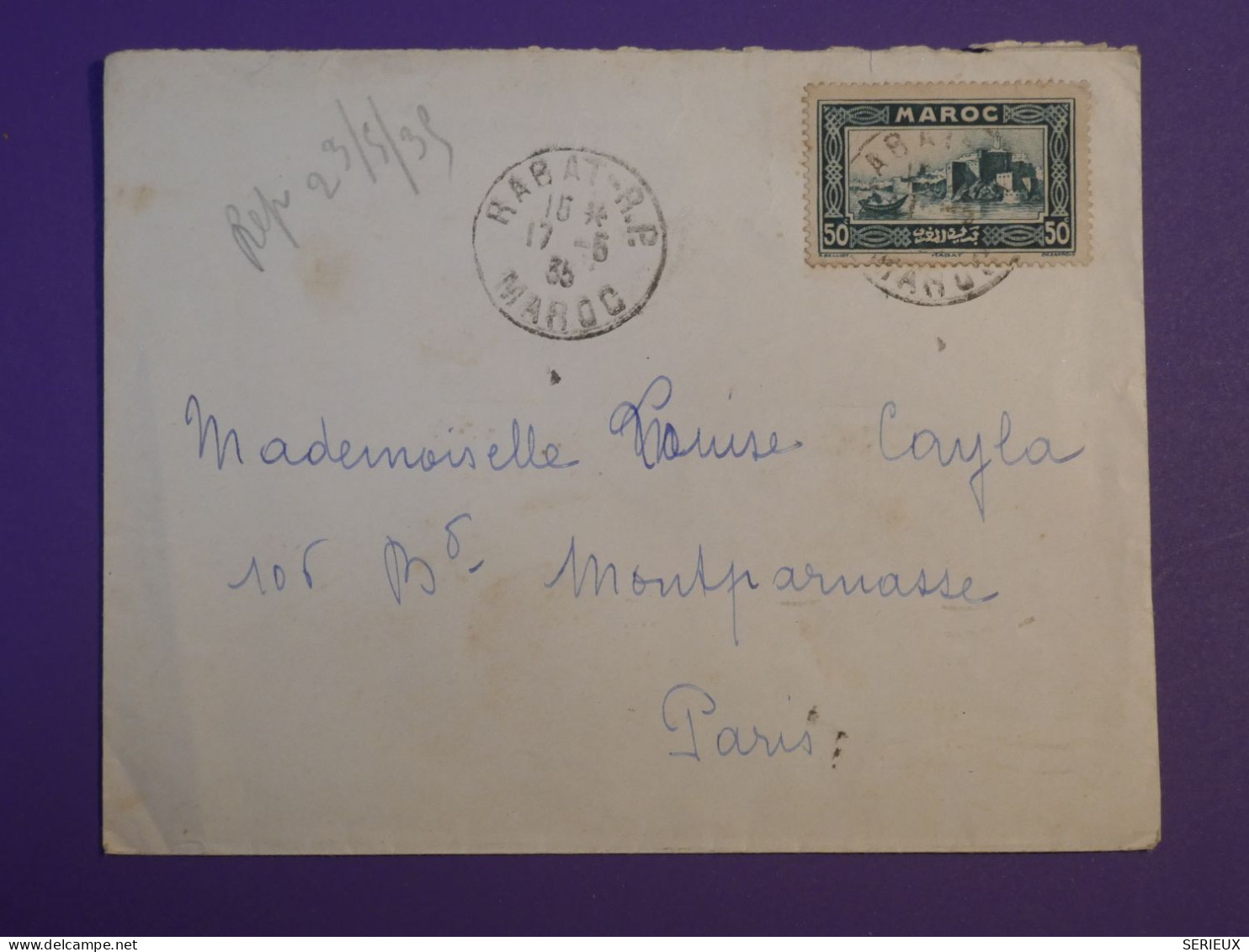 BQ0 MAROC  BELLE LETTRE   1935 RABAT  A PARIS  FRANCE++ AFFRANCH.  INTERESSANT - Briefe U. Dokumente