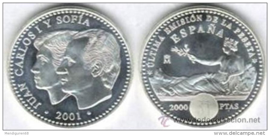 ESPAGNE SPAIN SPANIEN ESPAÑA 2001 KRA 1017 HISPANIA 2.000 PTAS PLATA SIVER ARGENT SC UNC - Mint Sets & Proof Sets
