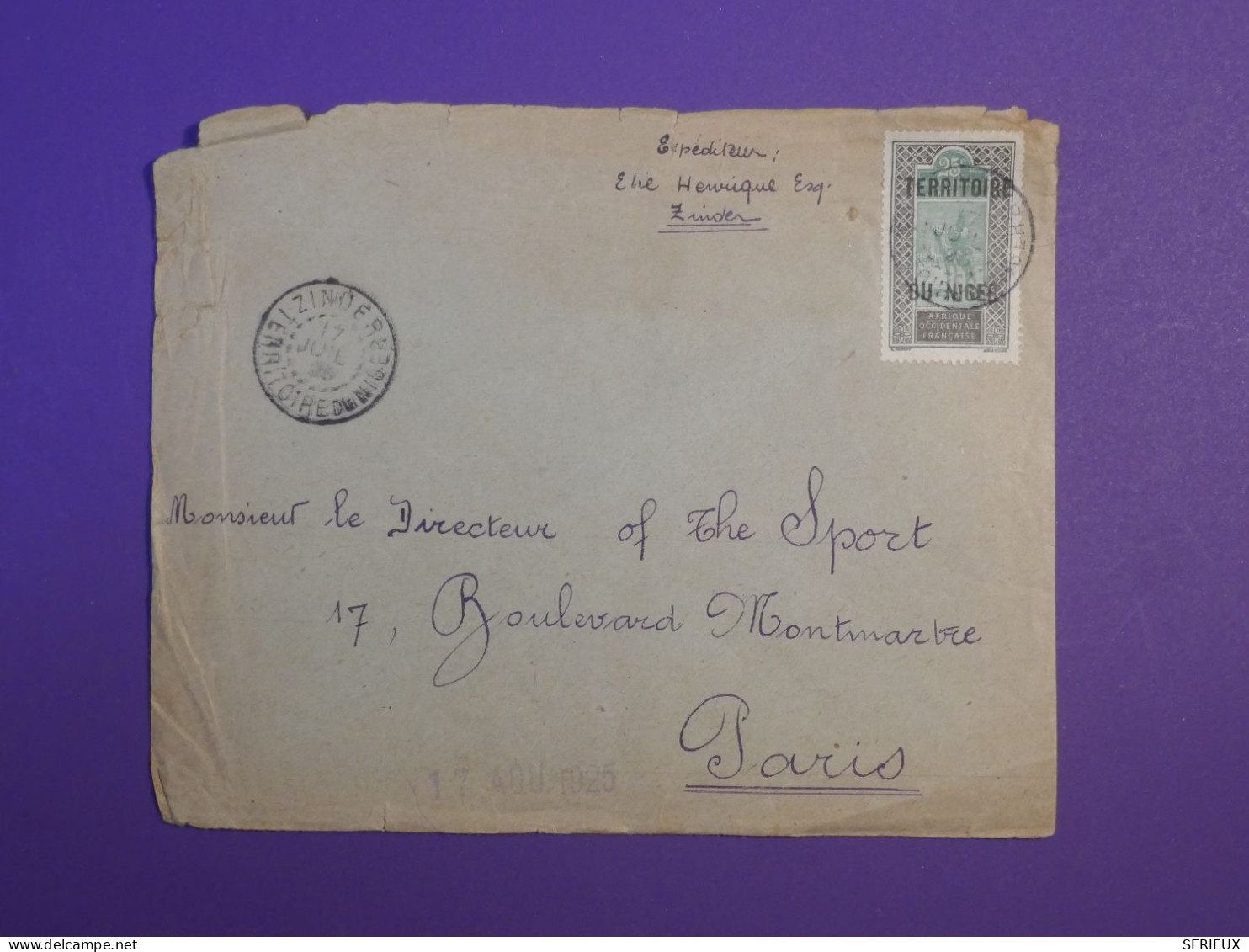 BQ0 NIGER  BELLE LETTRE  ENV. 1935 PETIT BUREAU ZINDER  A PARIS  FRANCE++ AFFRANCH.  INTERESSANT - Storia Postale