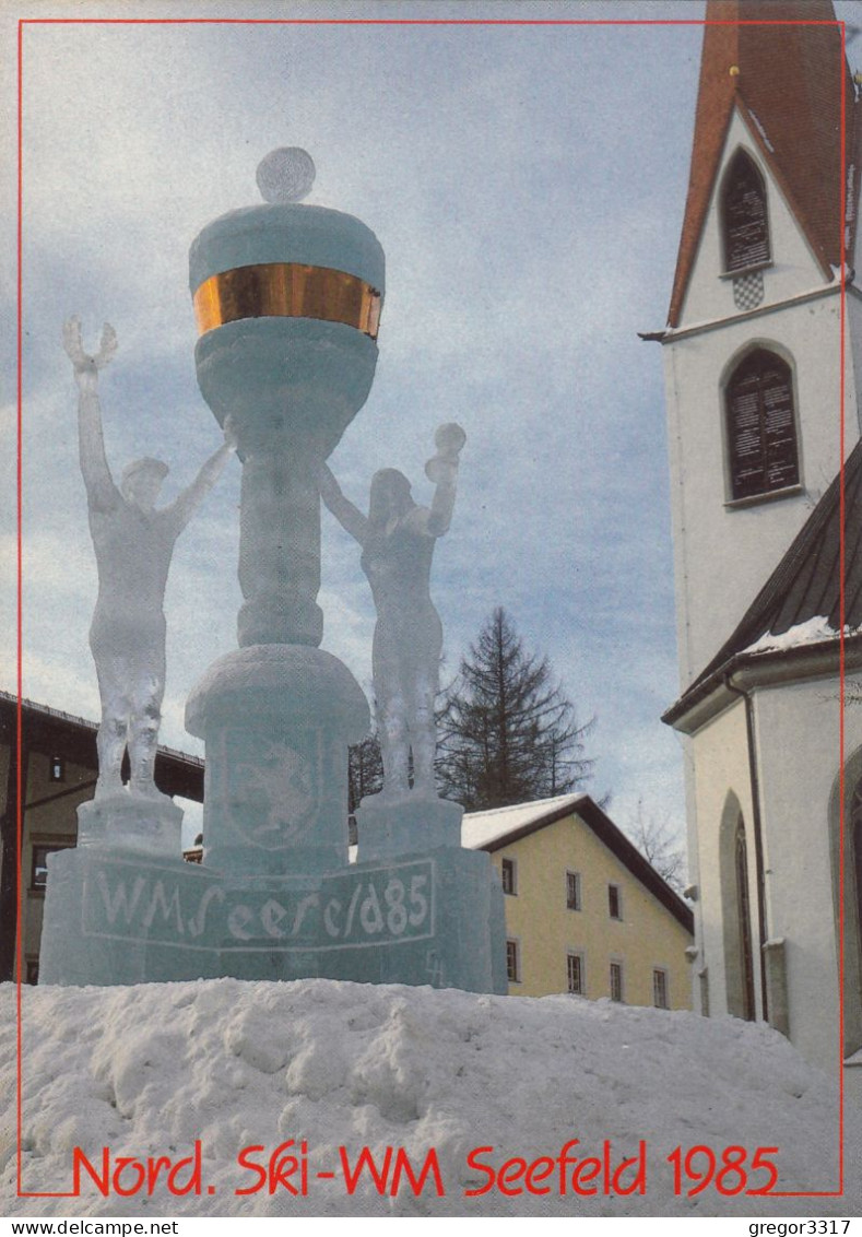 E1458) SEEFELD In Tirol -  35. Nordische Ski Weltmeisterschaft - Eisplastik Vom WM Pokal Am Dorfplatz - 1985 - Seefeld