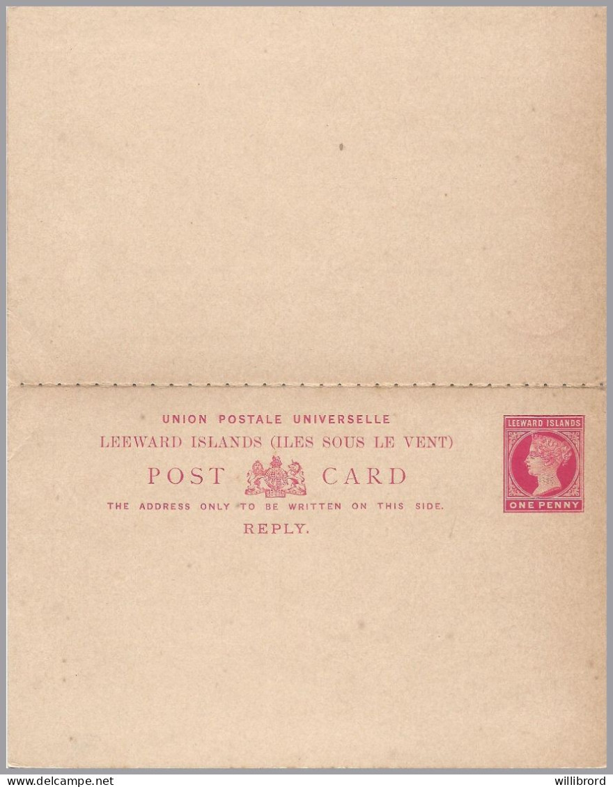 GREAT BRITAIN - LEEWARD ISLANDS - 1894 1d+1d QV Postal Stationery Card With Paid Reply - Antigua To Ulm, Germany - Covers & Documents