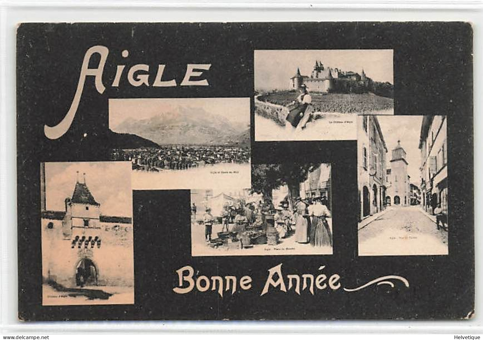 Aigle Bonne Année 1904 Place Du Marché Rue Du Centre Vues Multiples - Aigle