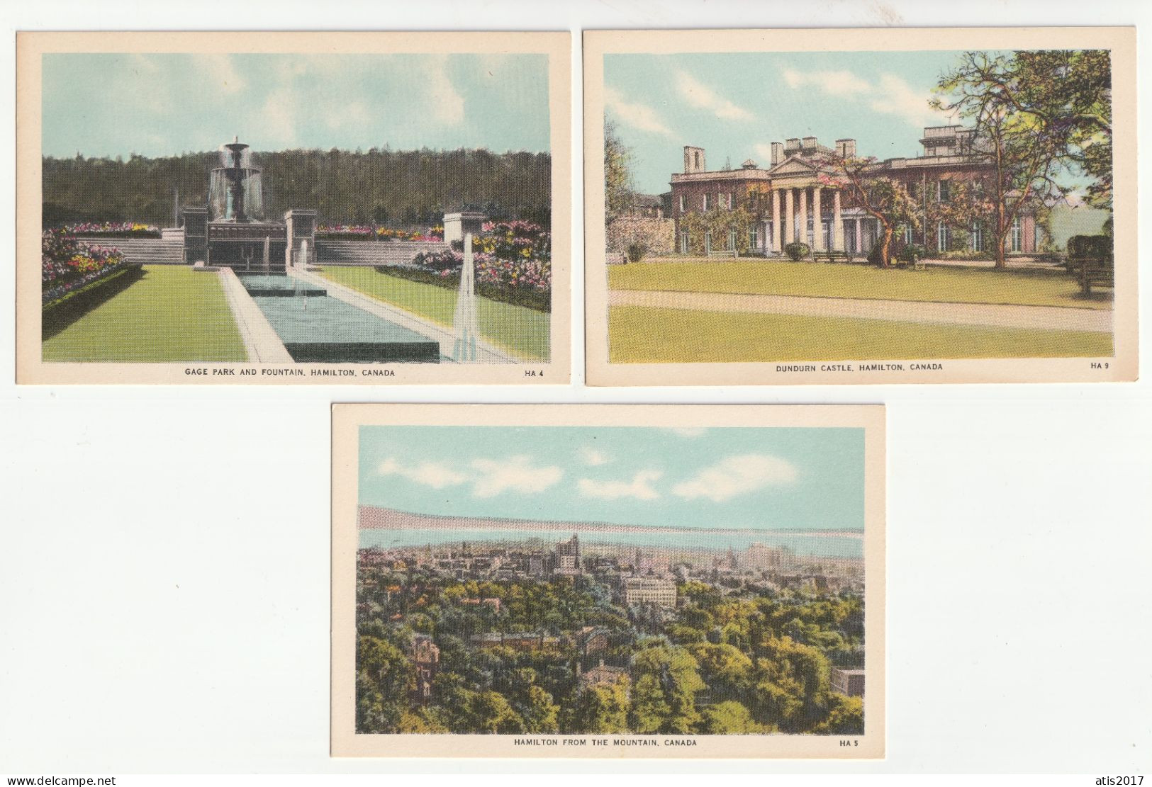 HAMILTON - Ontario 3  Postcards 1930s - Gage Park / Dundurn Castle / View From The Mountain - Hamilton