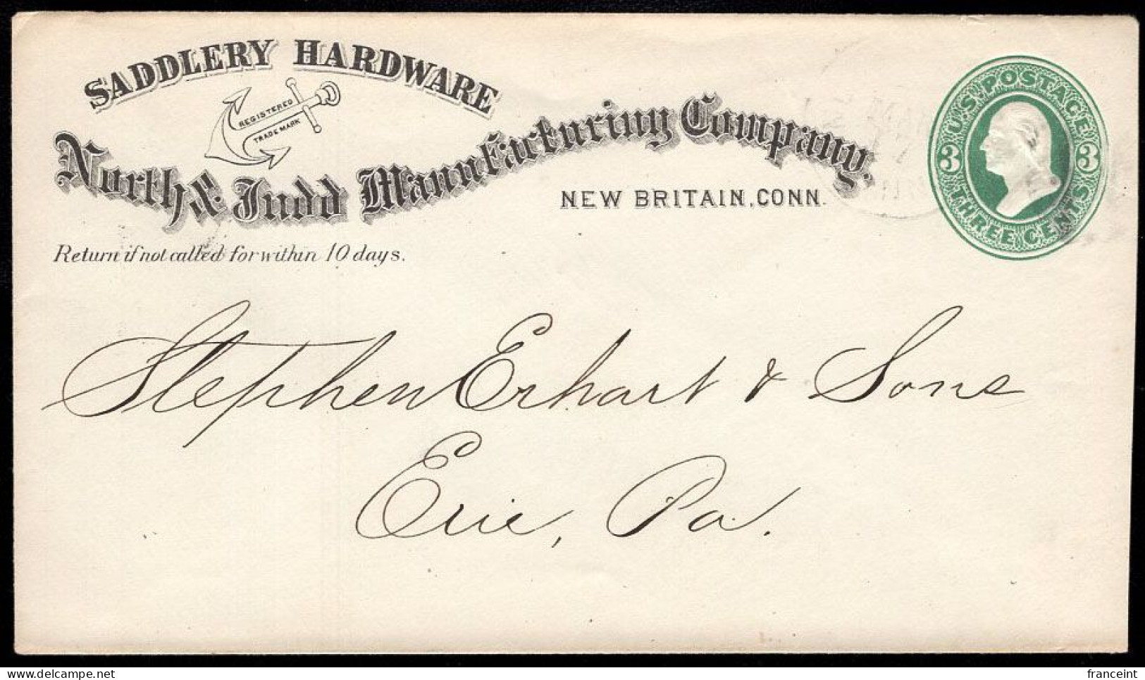 U.S.A.(1881) Anchor. 3 Cent Illustrated Postal Stationery : "Saddlery Hardware." - ...-1900