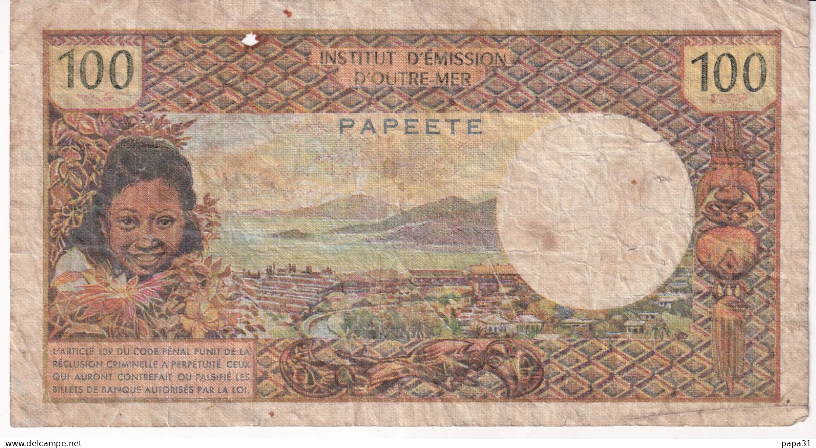 BILLET 100 FRANCS INSTITUT D’EMISSION D’OUTRE  PAPEETE - Papeete (French Polynesia 1914-1985)