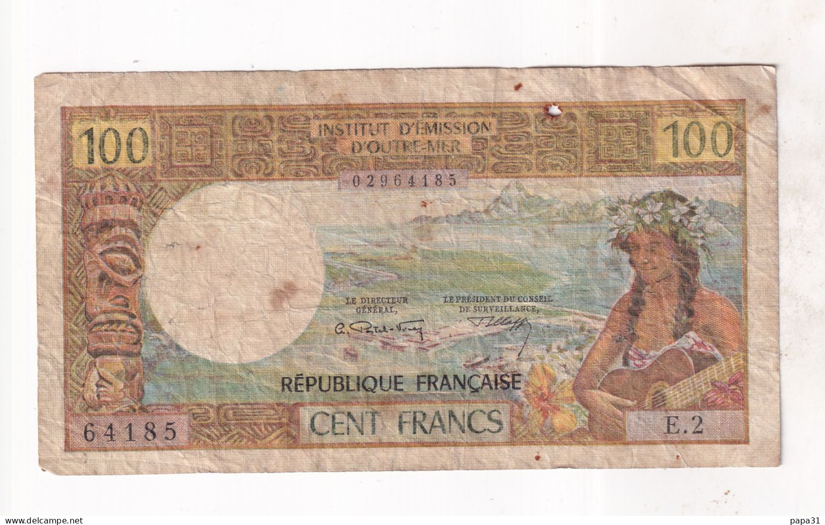 BILLET 100 FRANCS INSTITUT D’EMISSION D’OUTRE  PAPEETE - Papeete (French Polynesia 1914-1985)