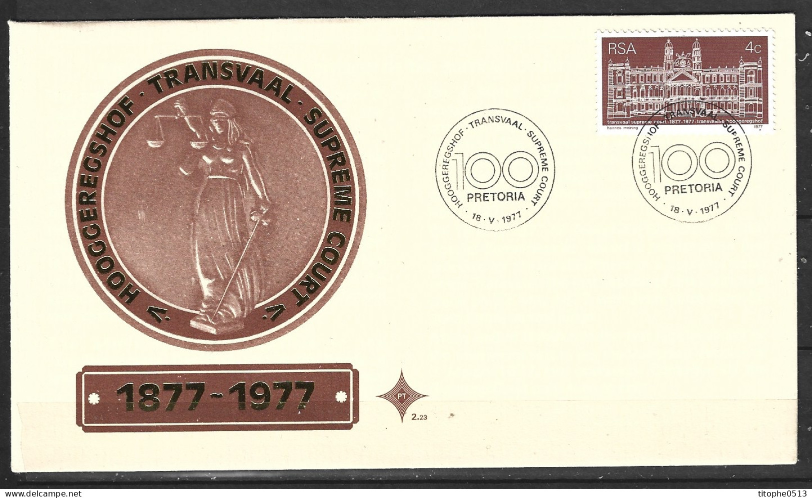 AFRIQUE DU SUD. N°437 De 1977 Sur Enveloppe 1er Jour. Palais De Justice. - FDC