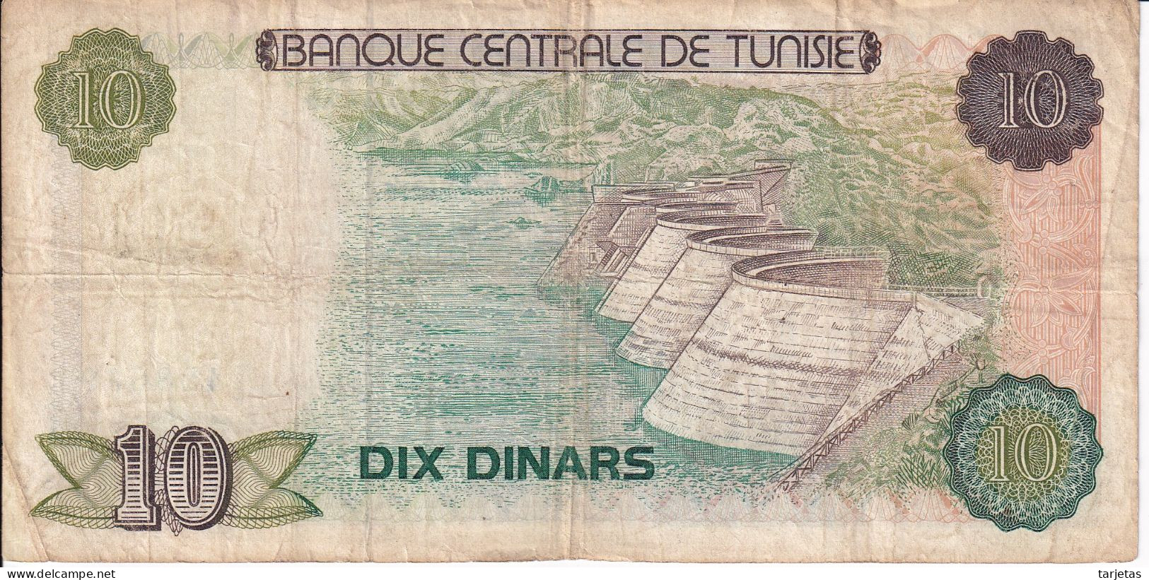 BILLETE DE TUNEZ DE 10 DINARS DEL AÑO 1980 (BANKNOTE) - Tunisie