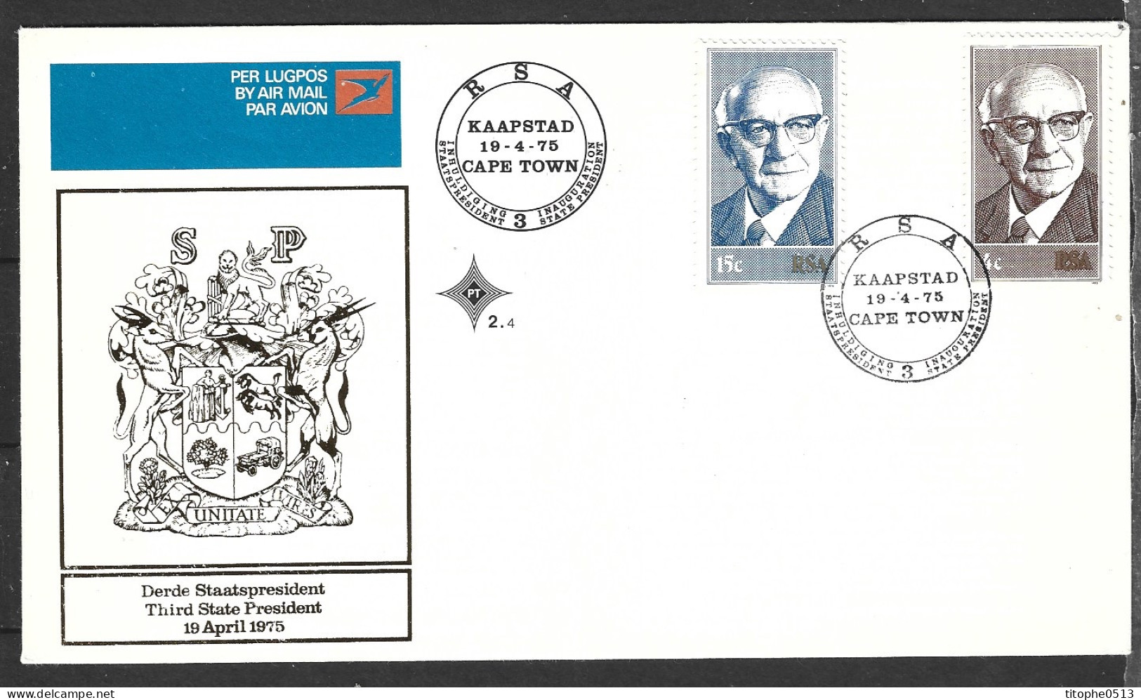 AFRIQUE DU SUD. N°381-2 De 1975 Sur Enveloppe 1er Jour. Président Diederichs. - FDC