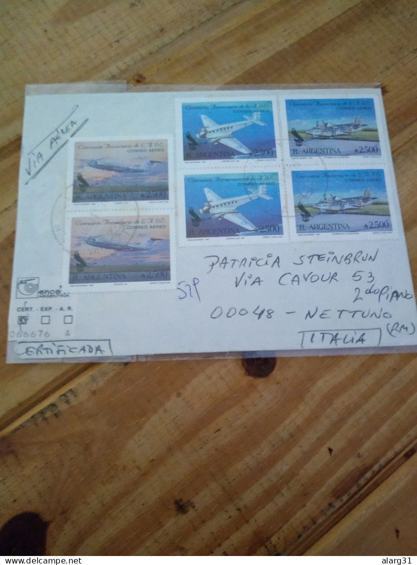 Argentina To Italy.last Air Mail Reg..airplane SET.a154/7*2+ Single.e7 Reg Post Conmems 1 Or 2 Pieces. - Briefe U. Dokumente