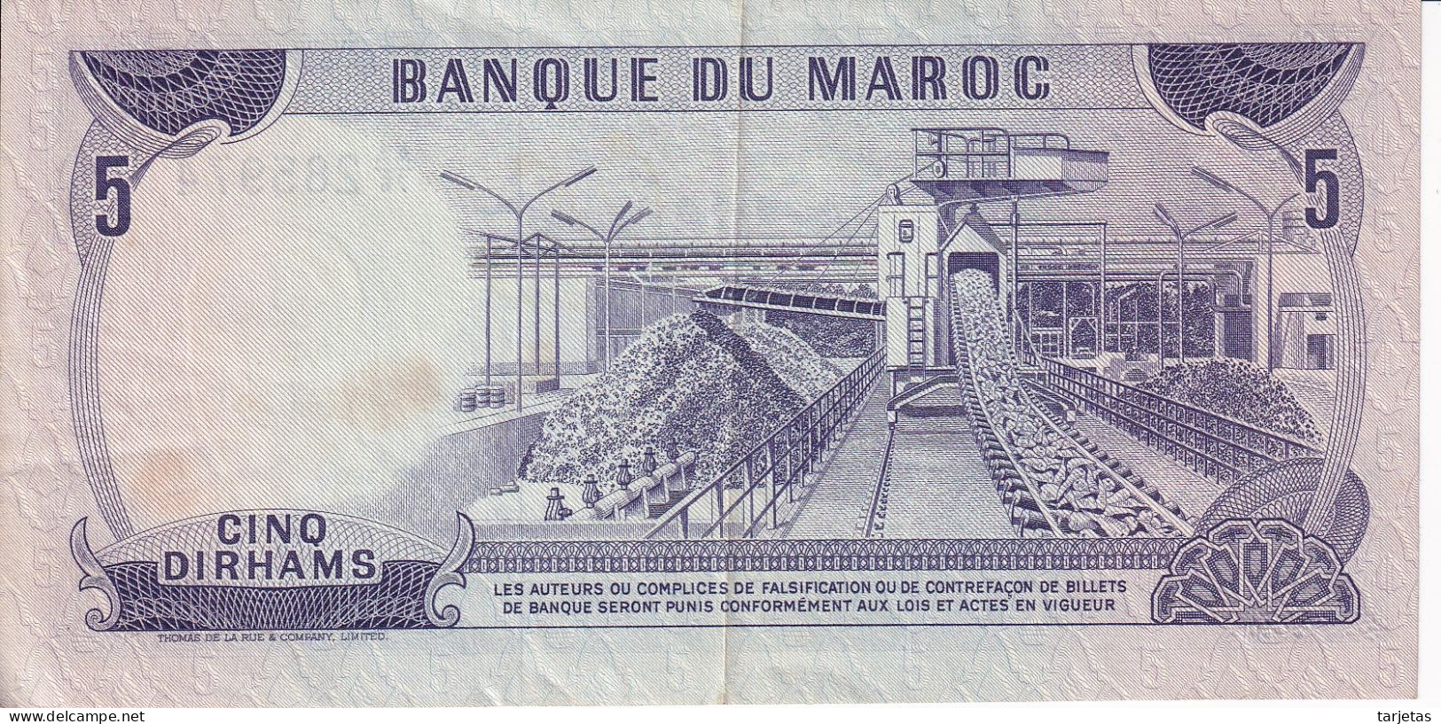 BILLETE DE MARRUECOS DE 5 DIRHAMS AÑO 1970 (BANKNOTE) - Marokko