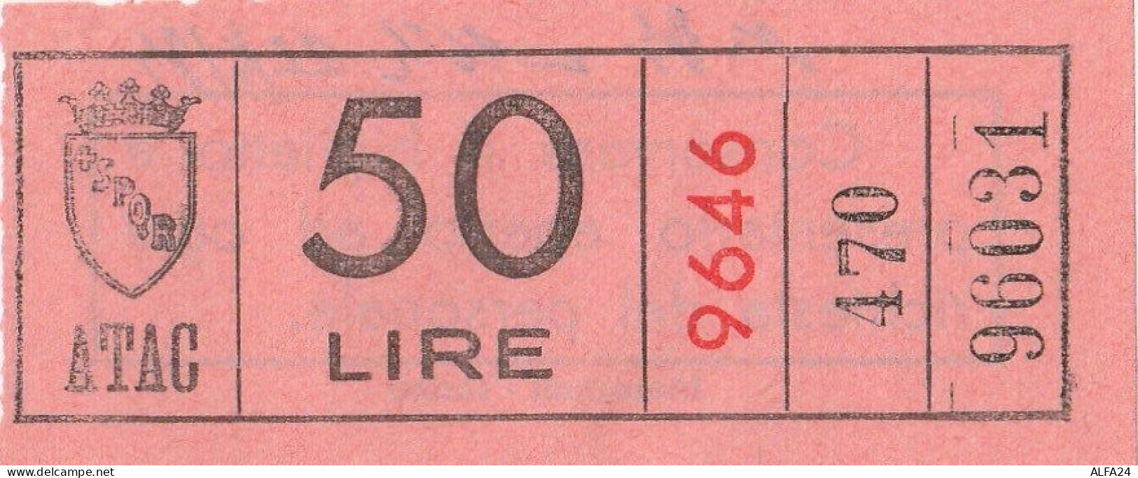 BIGLIETTO BUS USATO ATAC ROMA 50 LIRE ANNI 60/70 ROSSO - Europe