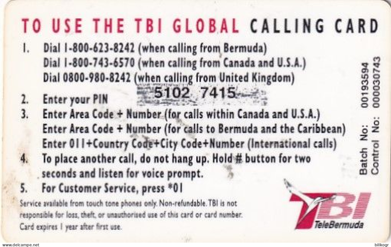 BERMUDA ISL. - Bird, TeleBermuda Prepaid Card $10, Used - Bermuda