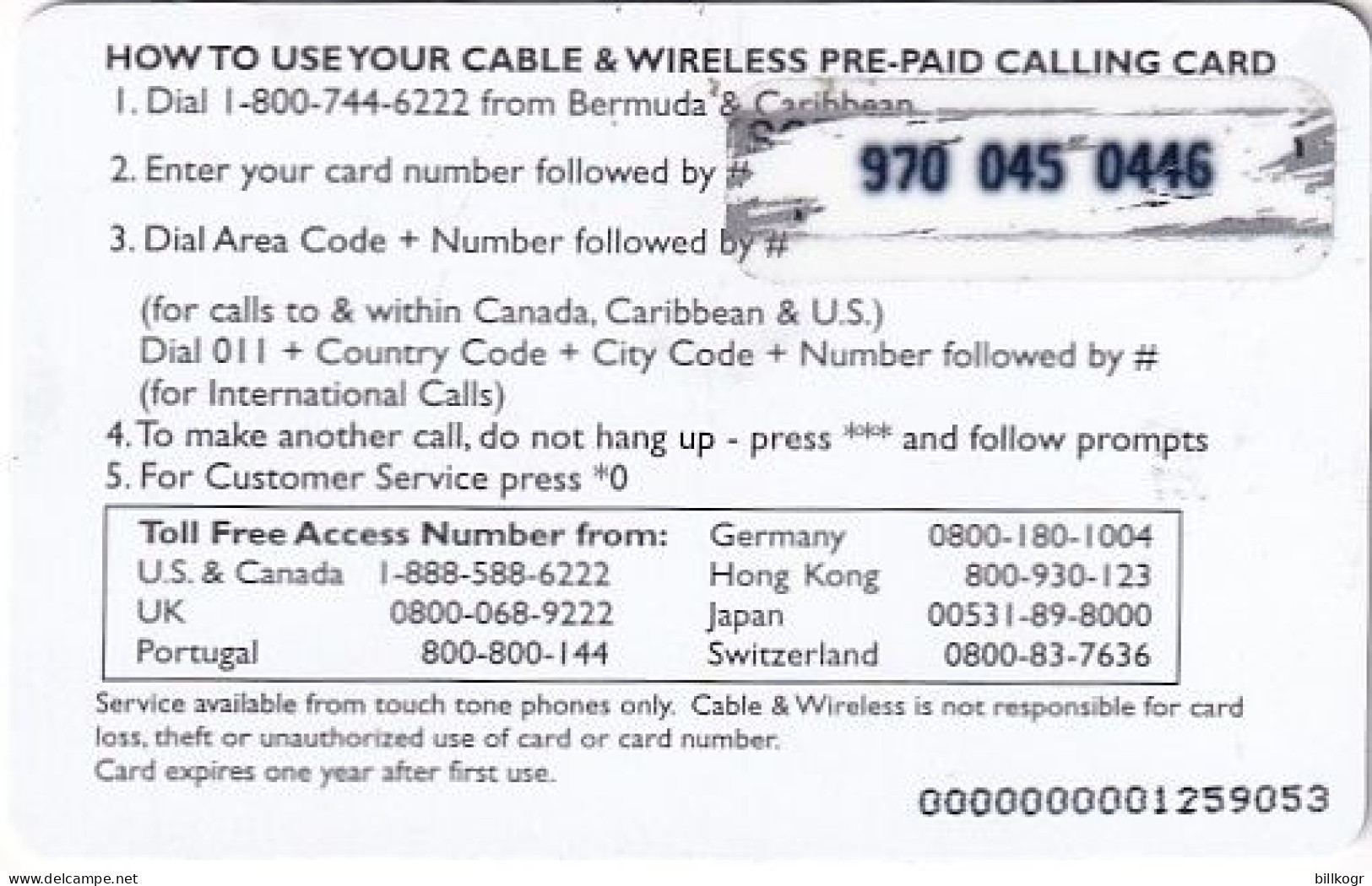 BERMUDA ISL. - Fish, Cable & Wireless Prepaid Card $20, Used - Bermudas