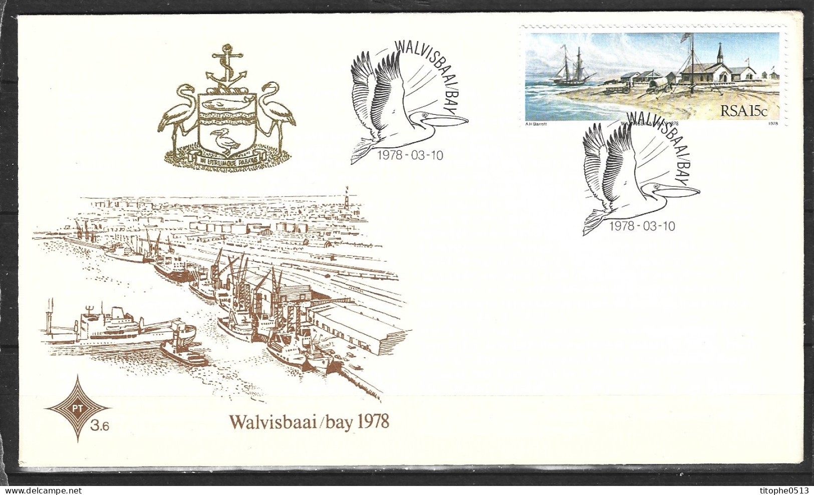 AFRIQUE DU SUD. N°442 Sur Enveloppe 1er Jour De 1978. Walvis Bay/Pélican/Flamant Rose. - Pélicans