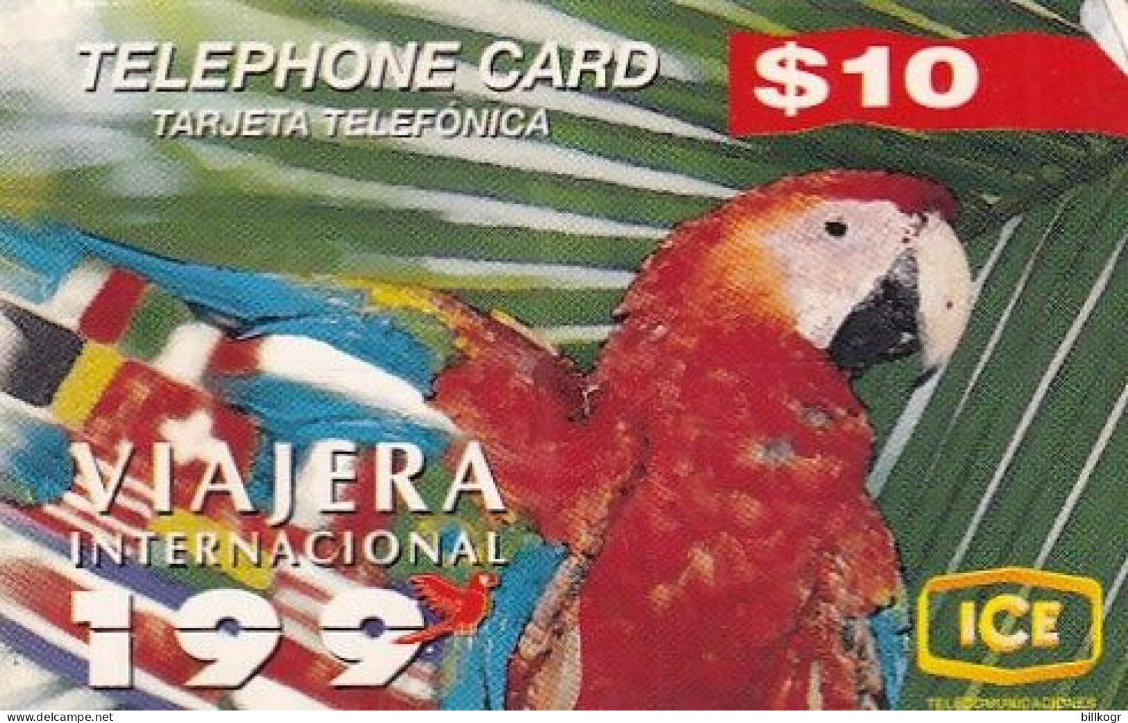 COSTA RICA - Parrot, ICE Prepaid Card $10, 10/96, Used - Perroquets