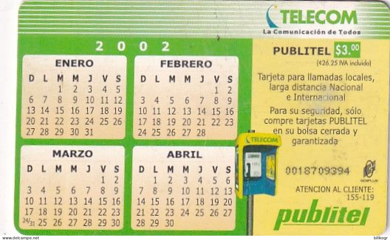 EL SALVADOR - Happy New Year 2002, Calendar 2002, Chip GEM3.3, Used - Salvador