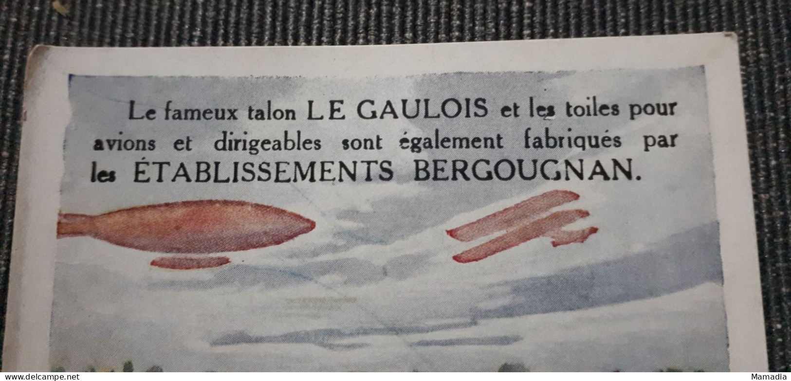 CARTE PUBLICITAIRE CAOUTCHOUC ETS BERGOUGNAN TALON LE GAULOIS AVIATION T. SALA - Advertising