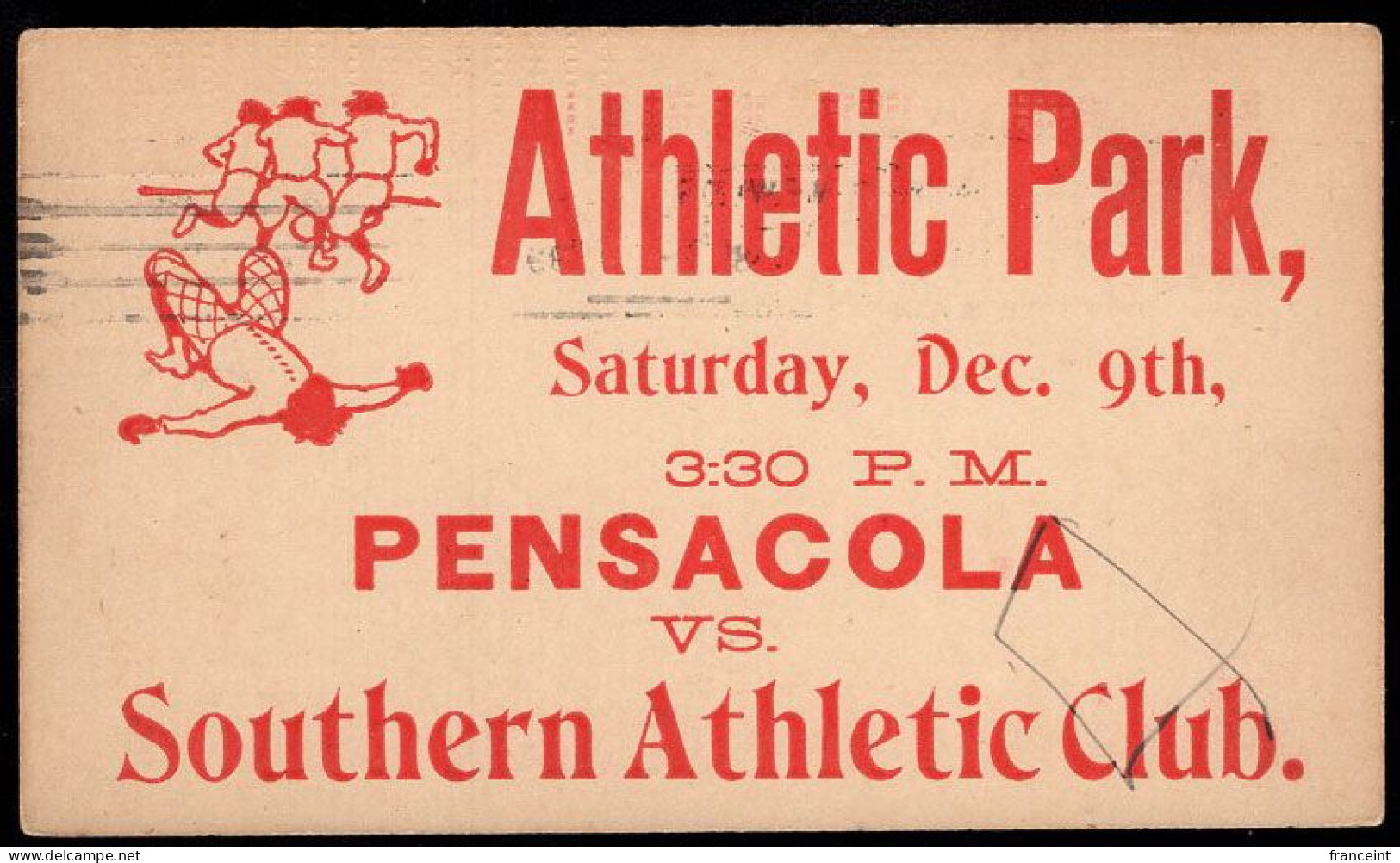 U.S.A.(1899) Athletes. One Cent Postal Card With Advertising: "Pensacola Vs Southern Athletic Club." - ...-1900