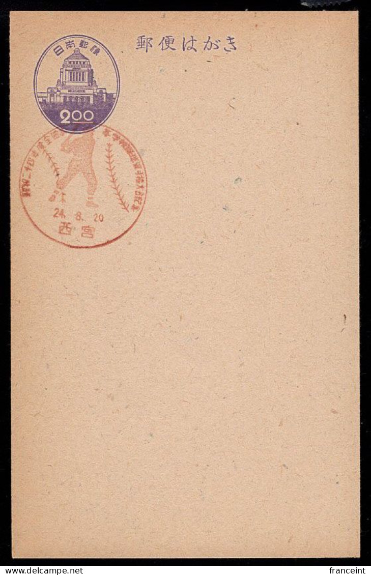 JAPAN(1949) Baseball Shaped Cancel! Player At Bat. Illustrated Commemorative Cancellation In Brown On Postal Card. - Baseball