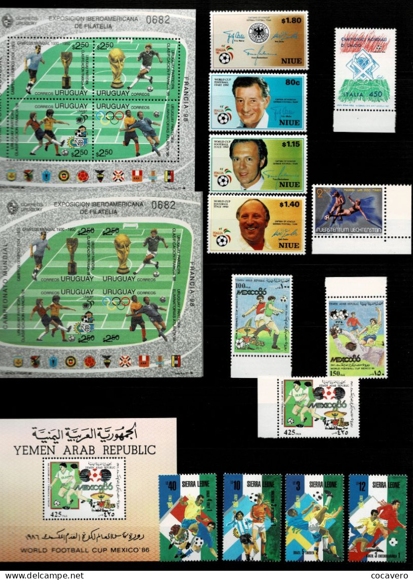 FUTBOL SOCCER WORLD CUP - BIG LOT 82 STAMPS, 16 SOUVENIRS, 3 ENVELOPES FROM 23 DIFFERENT COUNTRIES - Autres & Non Classés