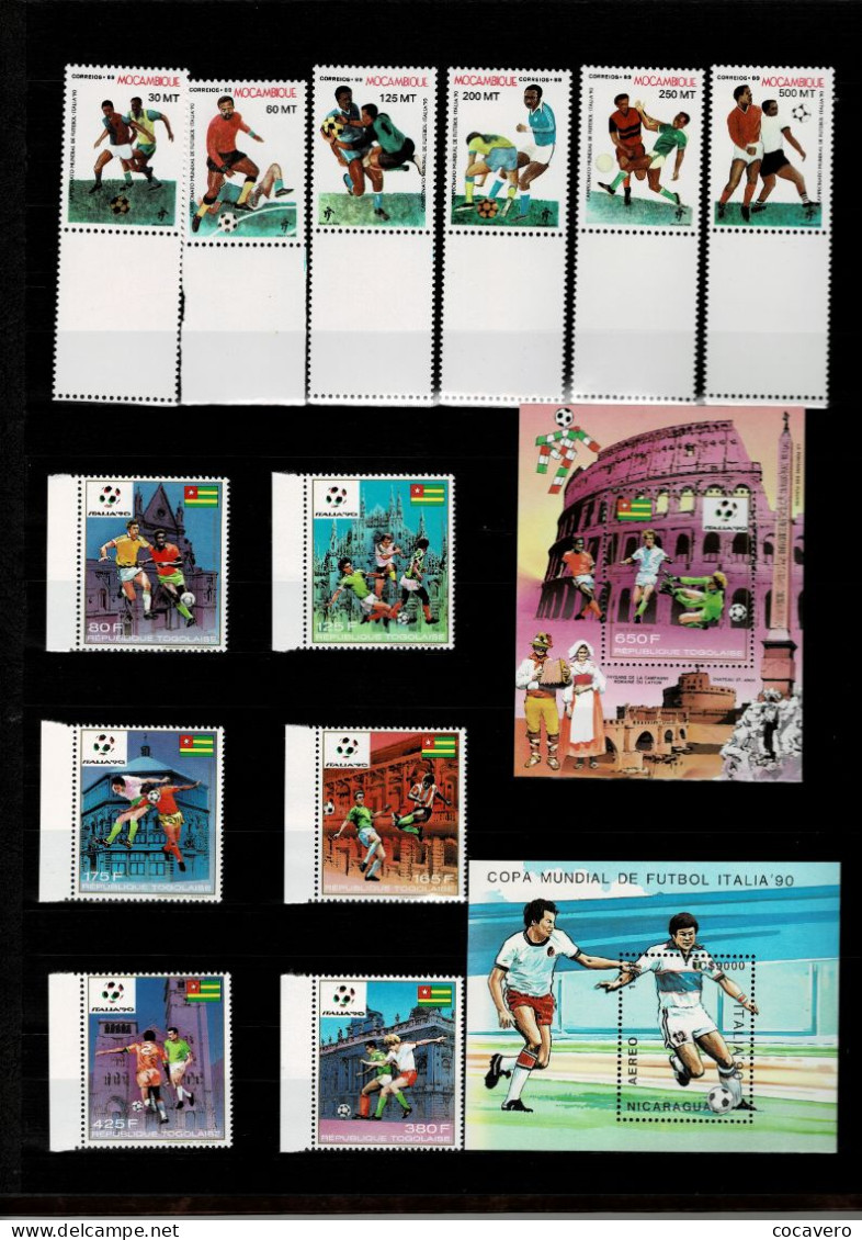 FUTBOL SOCCER WORLD CUP - BIG LOT 82 STAMPS, 16 SOUVENIRS, 3 ENVELOPES FROM 23 DIFFERENT COUNTRIES - Other & Unclassified