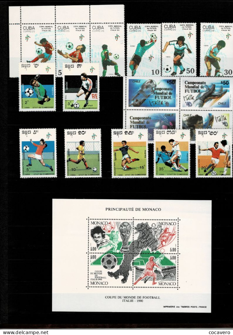 FUTBOL SOCCER WORLD CUP - BIG LOT 82 STAMPS, 16 SOUVENIRS, 3 ENVELOPES FROM 23 DIFFERENT COUNTRIES - Otros & Sin Clasificación