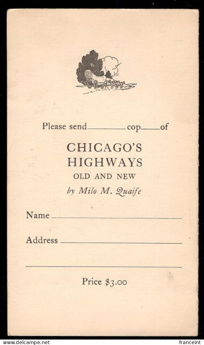 U.S.A.(1910) Prairie Schooner. One Cent Postal Card With Bi-color Illustrated Ad For Book Or Pamphlet On Chicago's Highw - 1901-20