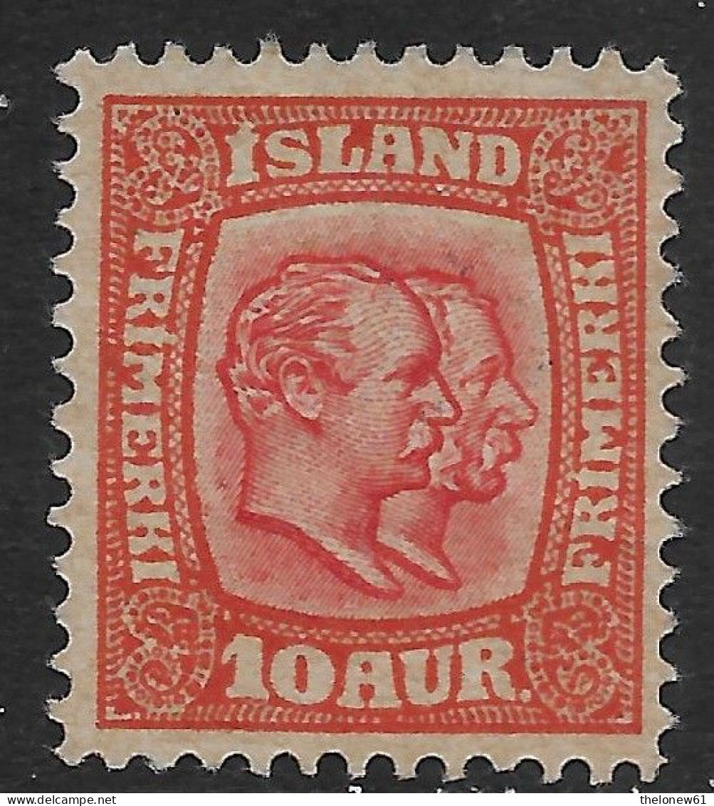 Islanda Island Iceland 1907 King Christian IX And King Frederik VIII 10A Mi N.53 MNG - Unused Stamps