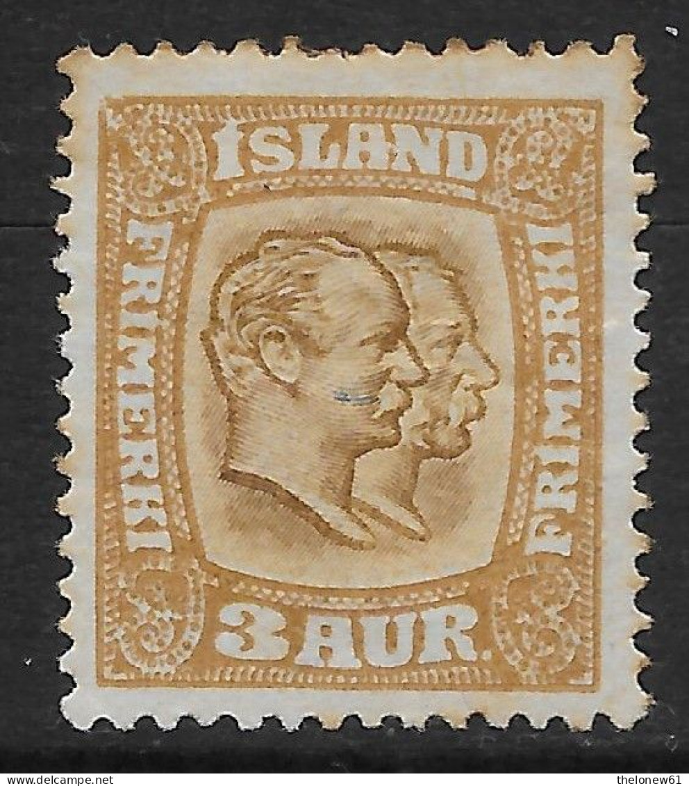 Islanda Island Iceland 1907 King Christian IX And King Frederik VIII 3A Mi N.49 MH * - Neufs
