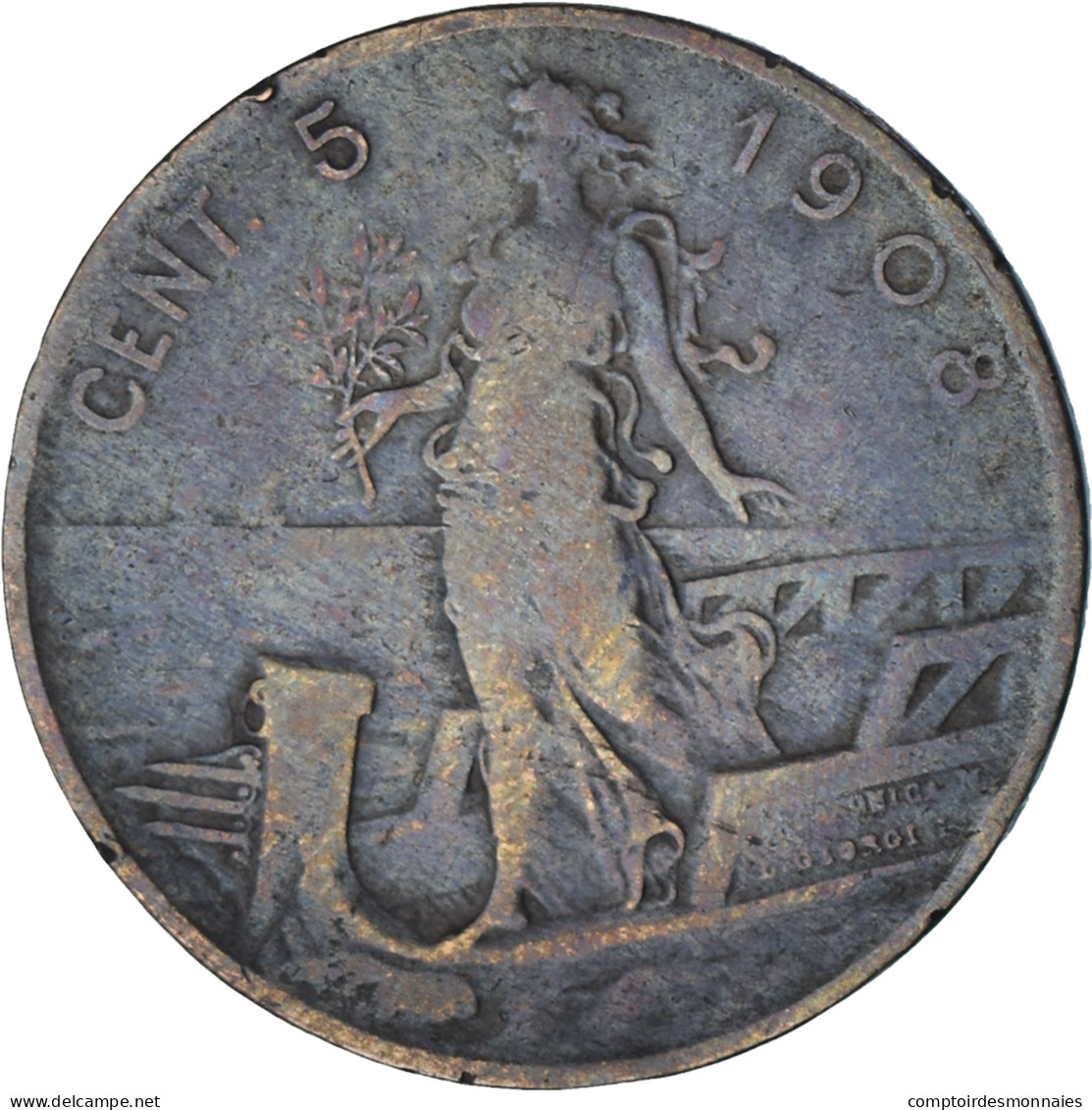 États Italiens, George VI, 5 Centisimi, 1908, Rome, TTB, Bronze, KM:42 - D. 1 Penny