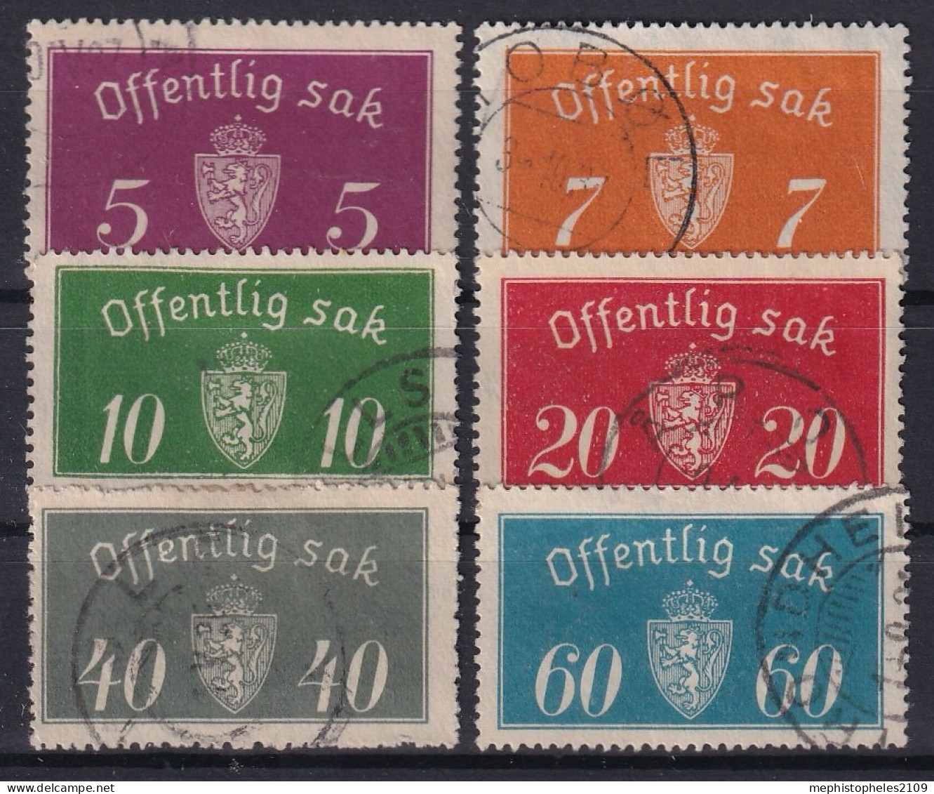 NORWAY 1933/34 - Canceled - Sc# O10a, O11a, O12a, O14a, O18a, O19a - Officials - Officials