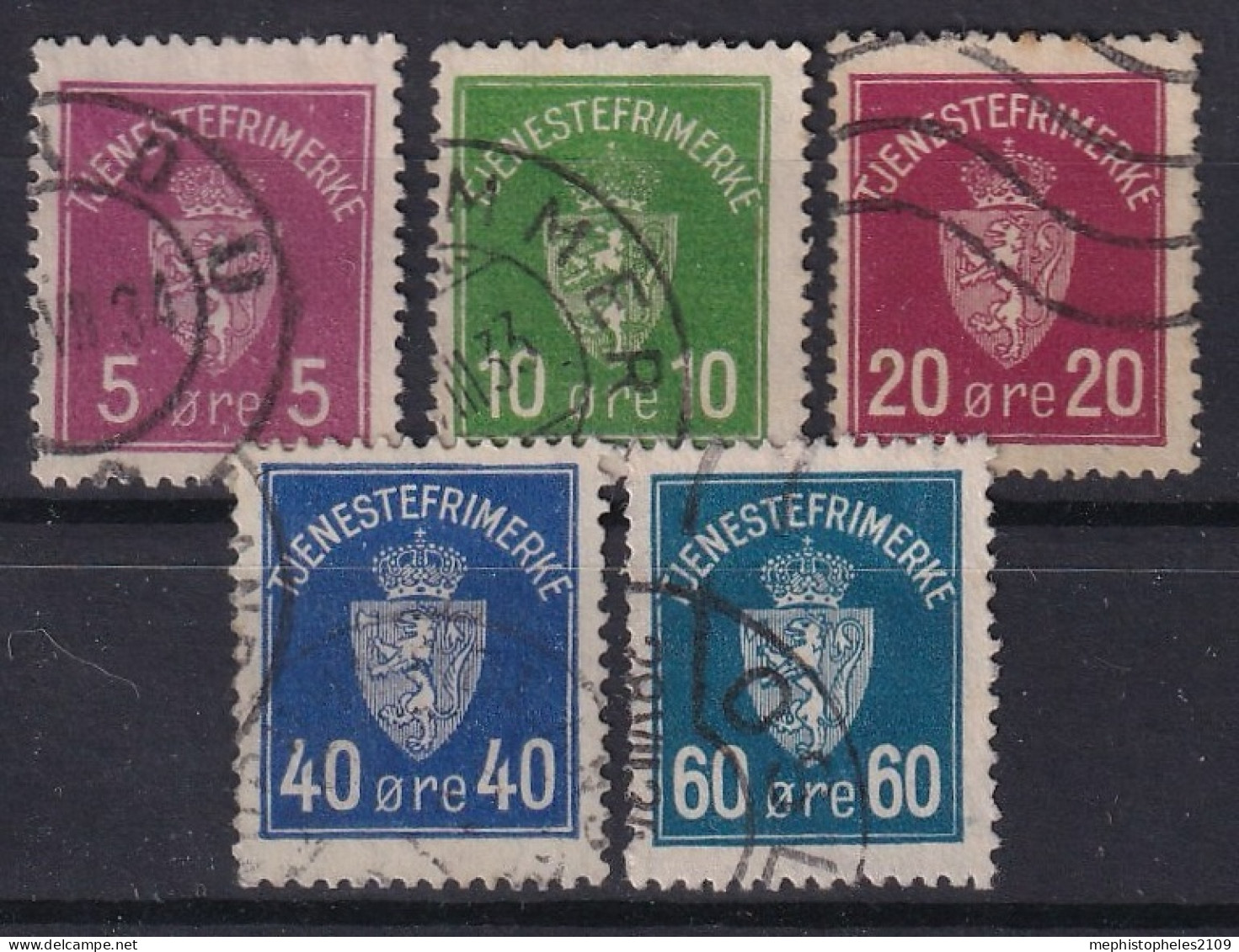 NORWAY 1926 - Canceled - Sc# O1, O2, O4, O6, O7 - Officials - Dienstzegels