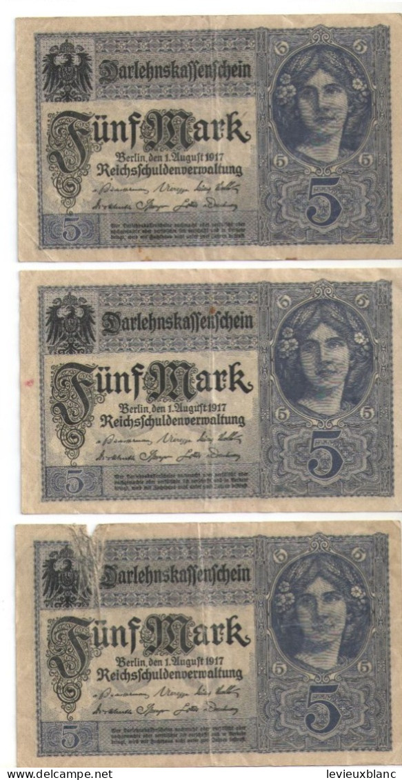 Allemagne / 3 Billets De Fond D'Emprunt /Darlehnskassenschein /Funfzig Mark/5 Mark/ Berlin / August  1917       BILL255 - 5 Mark