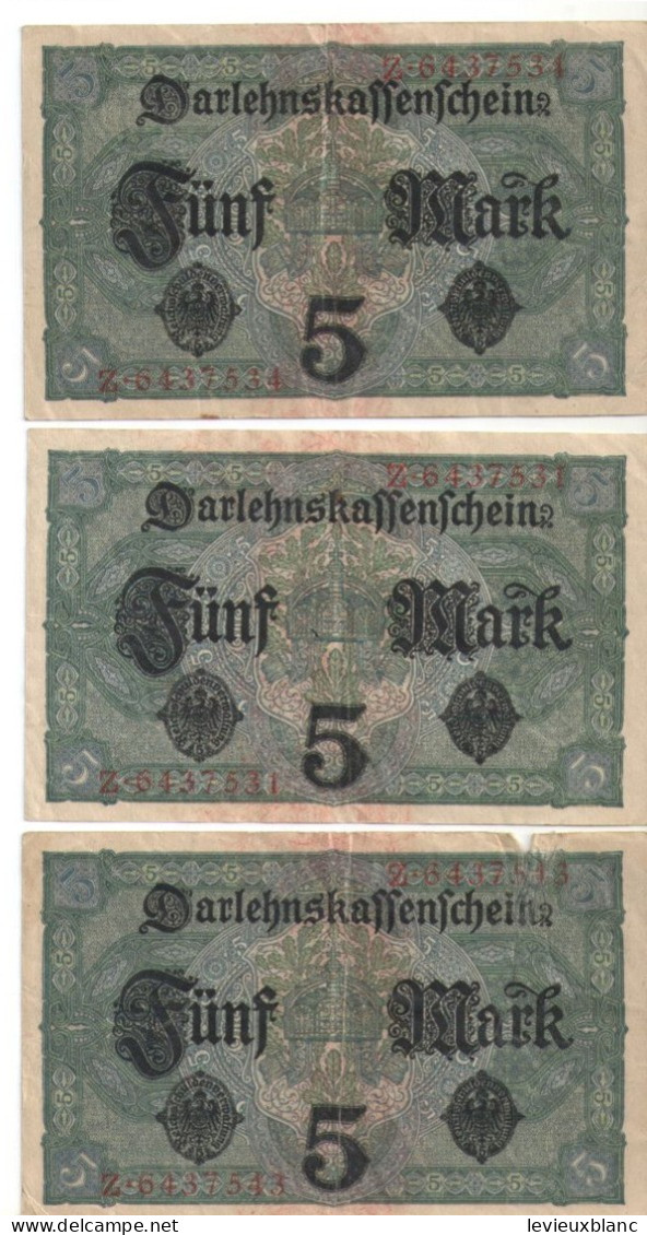 Allemagne / 3 Billets De Fond D'Emprunt /Darlehnskassenschein /Funfzig Mark/5 Mark/ Berlin / August  1917       BILL255 - 5 Mark